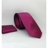 Mürdüm Slim Fit (ince) Düz Renk Mendilli Saten Kravat - SS-06 SS-06-GF