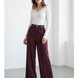 Mürdüm Yüksek Bel Pileli Kemerli Geniş Paça Kadın Pantolon MG2615
