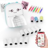 Mürekkepsiz Etiket Yazıcı, Mini Cep Termal Etiket Yazıcı, 13 Rulo Termal Kağıtlı Bluetooth Cep Protable Yazıcı, Fotoğraf, Notlar için IOS ve Android Telefon ile Uyumlu (Mavi).