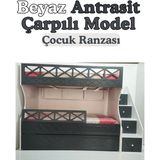 Mürsel Beyaz Antrasit Çarpılı Model Çocuk Ranzası - 90 x 190 cm - Antrasit - Beyaz