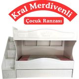 Mürsel Kral Merdivenli Çocuk Ranzası - Beyaz - 90 x 190 cm
