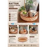 Mus3D Çift Renkli Doğal Rattan Görünümlü Dekoratif Sunum Tepsisi - Kahve Sunumu, Mumluk ve Organizer - 16,5 cm - PLASTİK