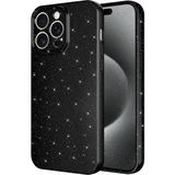 Musal iPhone 15 Pro Max Kılıf Kamera Korumalı Simli Parıltılı Lüks Silikon (SIYAH)