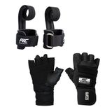 MuscleCloth Pro Fitness Ağırlık Eldiveni + Big Grip Pro Lifting Straps Siyah