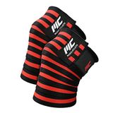 MuscleCloth Pro Knee Wraps Diz Bandajı 2'Li Paket - Cırt Bantlı Siyah Kırmızı Standart