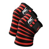 MuscleCloth Pro Knee Wraps Diz Bandajı 2'Li Paket - Cırt Bantlı Siyah Kırmızı