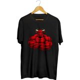 Muscular Red Bull Baskılı Unisex Tişört - Siyah - XL