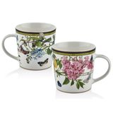 Muse Garden Çiçek ve Kelebek Desenli Porselen Kupa, 9,5x9,6 cm, 2'li Set