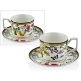 Muse Garden Kelebek Desenli Porselen Çay Fincanı ve Tabağı Seti, 15x6,5 cm, Beyaz TEKLİ