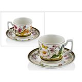 Muse Garden Porselen Kahve Fincan Seti, Çiçek ve Kelebek Desenli, 2'li Set, 13,5x5,5 cm, Şık Tasarım