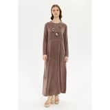 Müsemma Uzun Kol Maxi Elbise - Minimalist, Günlük, Doğal Kumaş