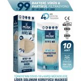 Musk KF94 Kore Tipi FFP2 Maske Krem- 4 Katmanlı Meltblown Mikrofilament Kumaş, Standart Beden, Ergonomik 4D Tasarım, %99 Koruma, 10 Adet