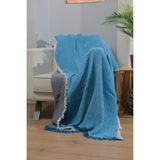 Müslin 4 Katlı Koltuk Şalı Tv Battaniyesi 130 x 200 cm Çift Renk - Mavi - Antrasit - 130 x 195 cm