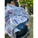Müslin Bebek Battaniyesi Çift Taraflı Kullanım Araba Desen 100X100 cm - 100 x 100 cm