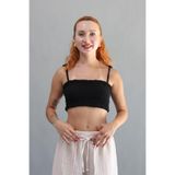 Müslin Gipeli Crop Top - Standart - Siyah
