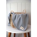 Müslin Mavi Oeko-Tex Sertifikalı %100PAMUK 4 Katlı Kenar Nakışlı 105X105 cm Müslin Battaniye & Örtü