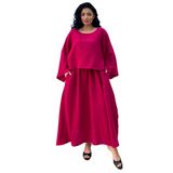 Müslin Salaş Bluz Ve Kloş Etek Takımı (2'Lİ TAKIM) (Fuşya, L-XL)