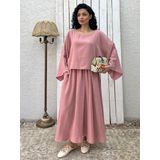 Müslin Salaş Bluz Ve Kloş Etek Takımı (2'Lİ TAKIM) (Pudra, L-XL)