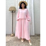 Müslin Salaş Bluz Ve Kloş Etek Takımı (2'Lİ TAKIM) (Toz Pembe, S-M)