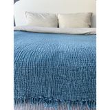 Müslin Yatak Örtüsü Pike-Çift Kişilik-Mavi,Ekru-%100 Pamuk - 240 x 230 cm