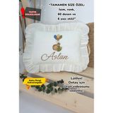 Müslin Yeni Doğan 4katlı Organik %100PAMUK Kişiye Özgü Nakışlı Hastane Çıkış Seti-Aslan Model - Ekru - 0 - 3 Ay