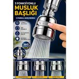 Musluk Başlığı 3 Fonksiyonlu 360 Döner Krom Mutfak Lavabo Musluk Ucu Su Tasarruflu 360 Döner, 3 Mod Yağmur, Geniş Sprey, Yoğun Jet