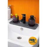 Musluk Matı Elastik Su Tutucu Düzenleyici Kaydırmaz Gri Taban Organizer Mutfak Banyo Lavabo Matı