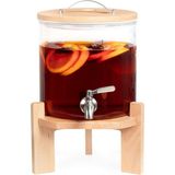 Musluklu Cam Içecek Dispenseri, 5l, Kayın Ağacı Standlı ve Kapaklı
