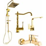 Musluq Gold Robot Golt Rustik Eviye Bataryası-Kare Lavabo Bataryası 4’lü Altın Gold Set