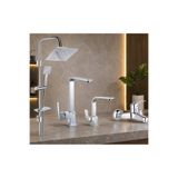 MUSLUQ Krom 4 parça banyo seti robot duş paneli mutfak bataryası lavabo musluğu Kare set banyo bataryası