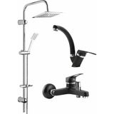 Musluq Robot Duş Seti Mix Takım Evye-Lavabo-Banyo Bataryası 3' Lü Modern Lüks Kuğ Set - Siyah