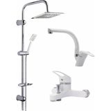 Musluq Robot Duş Seti Mix Takım Evye-Lavabo-Banyo Bataryası 3lü Set Kuğ Beyaz Set Eviye - Açık Beyaz - Gri