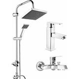 Musluq Robot Kare 3’lü Set Siyakh Robor Duş Seti Kare Sabit Lavabo Banyo Bataryası Krom Modern Set