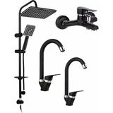 Musluq Siyah Duş Seti Yağmurlama Duş Başlığı 4lü Lavabo Banyo Eviye Set Ultra Lüks Setler