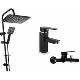 Musluq Siyah Kare Set 3 Lü Lavabo Bataryası Banyo Bataryası