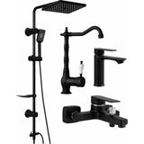 Musluq Siyah Robot Siyah 4 Lü Set Banyo Lavabo Evye Lüks Eviye-Banyo-Lavabo-Duş Seti