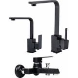 Musluq Siyha Kare Evye Lavabo Banyo Bataryası 3 Lü Set - Siyah