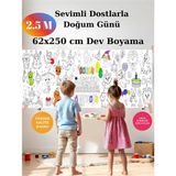 Musnig Sevimli Dostlarla Dogum Günü Temalı Dev Boyama Kağıdı 2,5 Metre Rulo Boyama Kağıdı Çocuk Anaokulu ve Kreşler Için Aktivite Çocuk Eğitici Boyama - 62x250