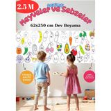 Musnig Sevimli Meyveler Sebzeler Temalı Dev Boyama Kağıdı 2,5 Metre Rulo Boyama Kağıdı Çocuk Anaokulu ve Kreşler Için Aktivite Çocuk Eğitici Boyama - 62x250