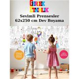 Musnig Sevimli Prensesler Temalı Dev Boyama Kağıdı 2,5 Metre Rulo Boyama Kağıdı Çocuk Anaokulu ve Kreşler Için Aktivite Çocuk Eğitici Boyama - 62x250