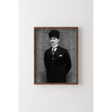 Mustafa Kemal Atatürk - Ahşap Desenli Çerçeve, Ceviz, 23 x 32, 23450000006202