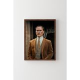 Mustafa Kemal Atatürk - Ahşap Desenli Çerçeve, Ceviz, 35 x 50, 23450000002064