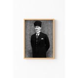 Mustafa Kemal Atatürk - Ahşap Desenli Çerçeve, Naturel, 23 x 32, 23450000006207