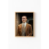 Mustafa Kemal Atatürk - Ahşap Desenli Çerçeve, Naturel, 35 x 50, 23450000002069