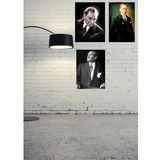 Mustafa Kemal Atatürk Ahşap Retro Vintage Poster 3 lü Set