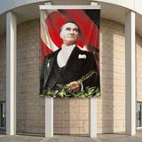 Mustafa Kemal Atatürk Altın Imzalı Poster Bayrak Premium Raşel Kumaş ATA14 2X3M