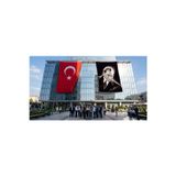 Mustafa Kemal Atatürk Altın İmzalı Poster Bayrak ve Türk Bayrağı Premium Raşel Kumaş 2'li Set 10x15 metre ATA42
