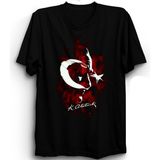 Mustafa Kemal Atatürk, Bayrak Silüetli Tişört - 4XL - Siyah