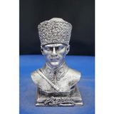Mustafa Kemal Atatürk Büstü Heykel Biblo – Özel Tasarım Ofis Aksesuar Ev Dekor Hediyelik (16 cm ) - Gümüş