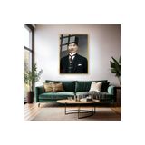 Mustafa Kemal Atatürk Metal Çerçeveli Cam Tablo Atatürk Portre Dikey Duvar Tablosu Ev Ofis Tablosu